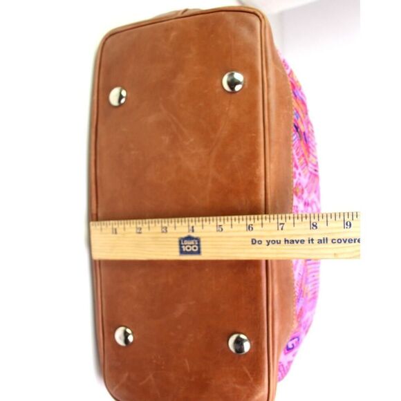 ROOMY HANDCRAFTED MULTICOLOR PINK KILIM BROWN LEATHER TRIM SHOULDER BAG HANDBAG - Picture 10 of 14